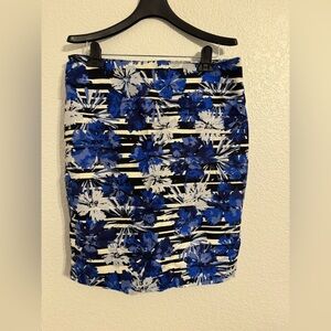 Ann Taylor Blue and Black Floral Pencil Skirt